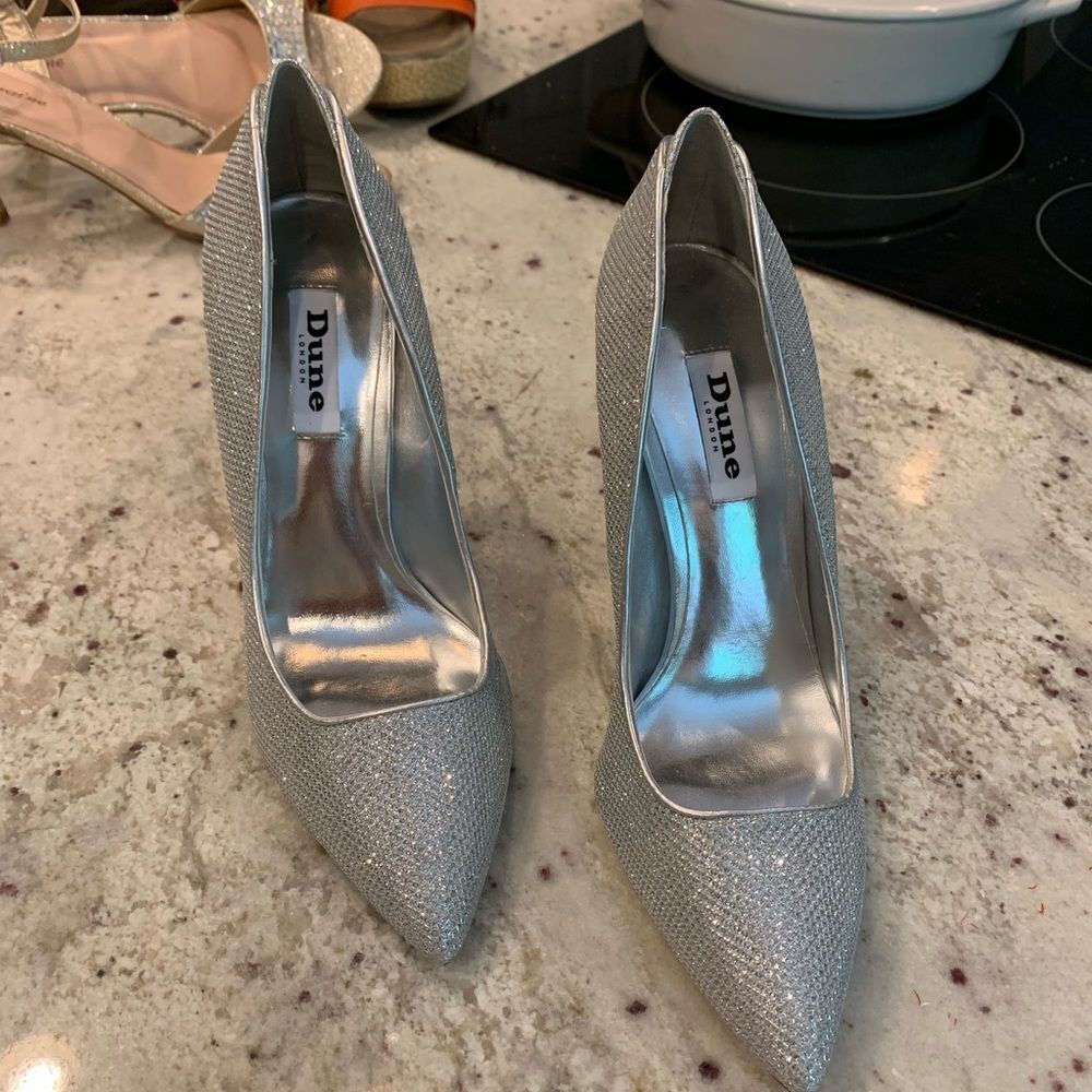Dune London Silver Sparkle Heels sz 7.5 NWT